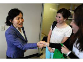 Korean American author Maija Rhee Devine talks with Irvine residents about Korean War and current tensions.